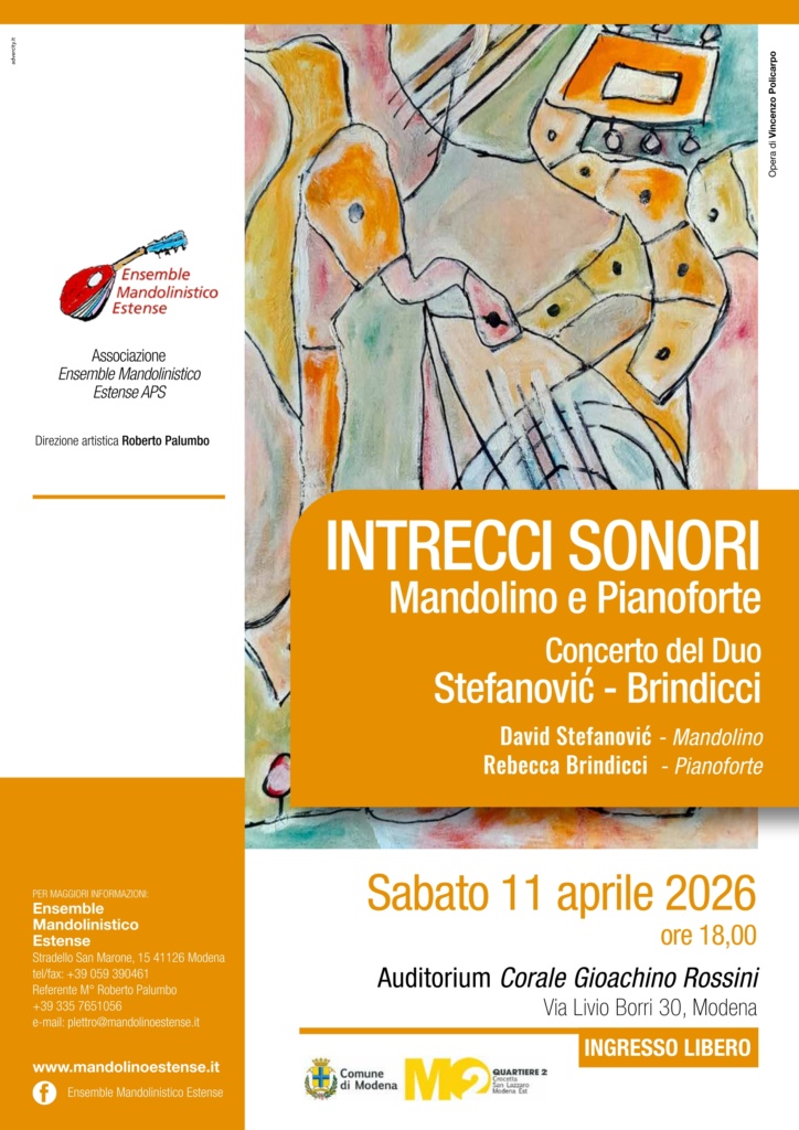 11 aprile 2026 | INTRECCI SONORI Mandolino e Pianoforte | Concerto del Duo Stefanović - Brindicci